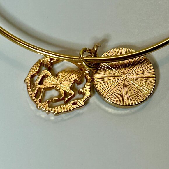 Gold Starry Night Unicorn Charm Bangle Bracelet w/ Cubic Zircon - Picture 5 of 5